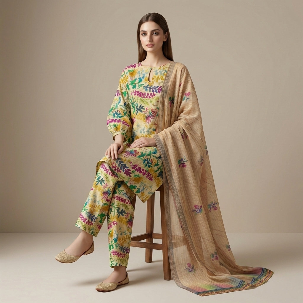 Unstitched 3pcs Lawn printed Collection multi