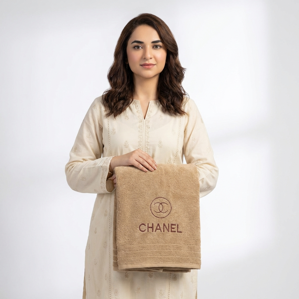 Chanel Export Quality Towel Embroided (Pack of 2) beige