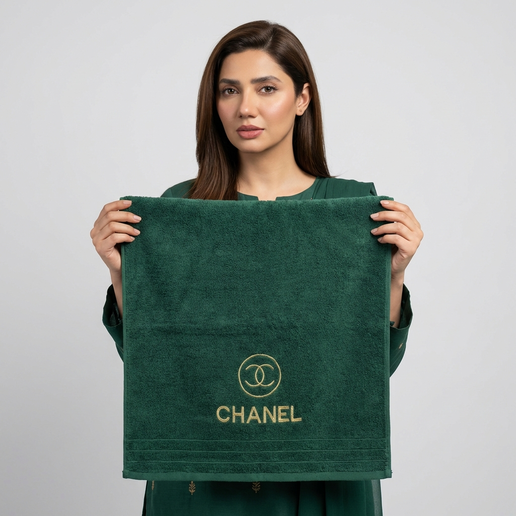 Chanel Export Quality Towel Embroided (Pack of 2) green