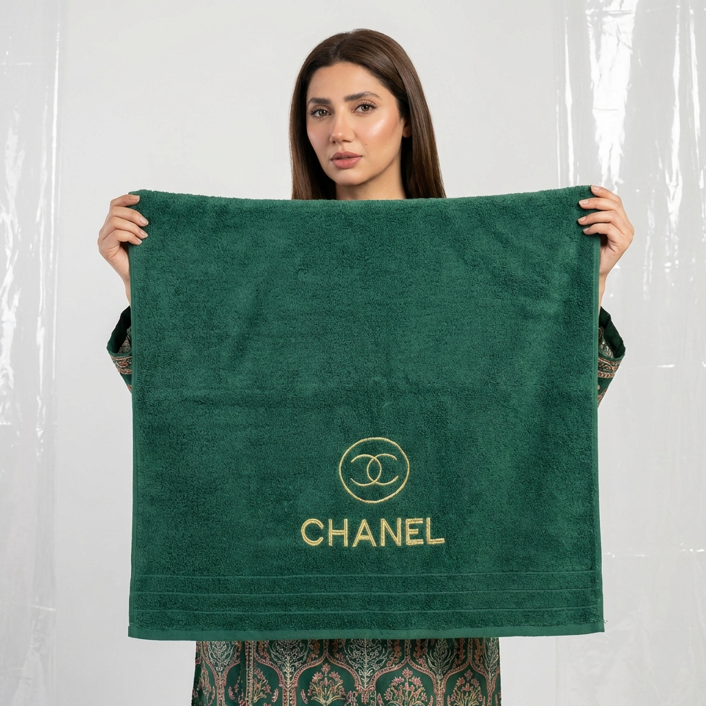 Chanel Export Quality Towel Embroided (Pack of 2) green