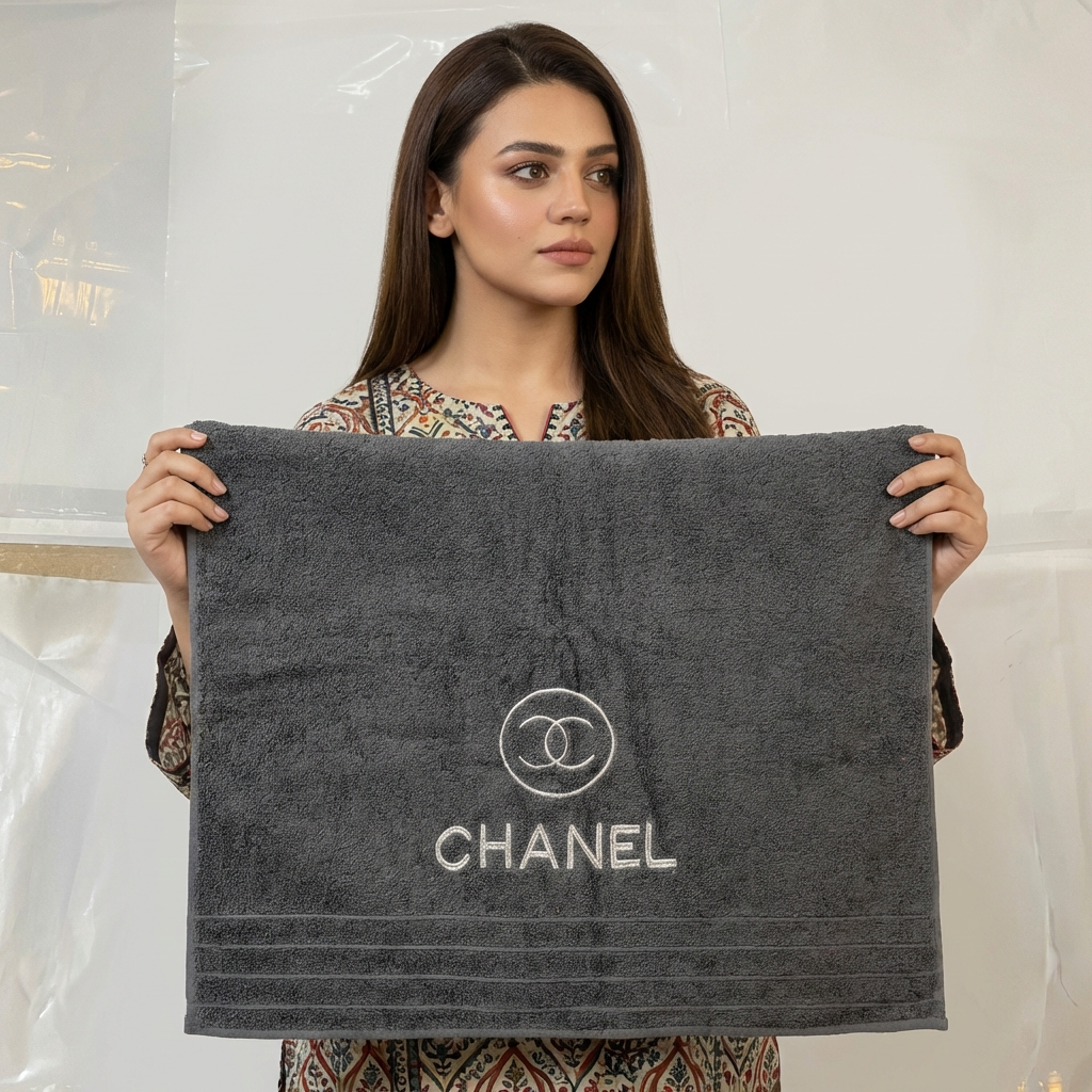 Chanel Export Quality Towel Embroided (Pack of 2)Gray