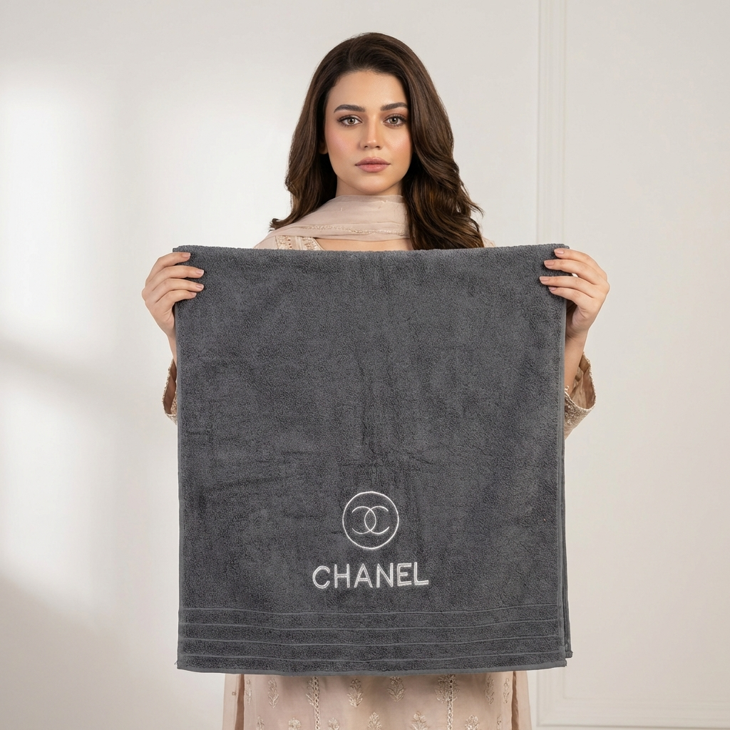 Chanel Export Quality Towel Embroided (Pack of 2)Gray