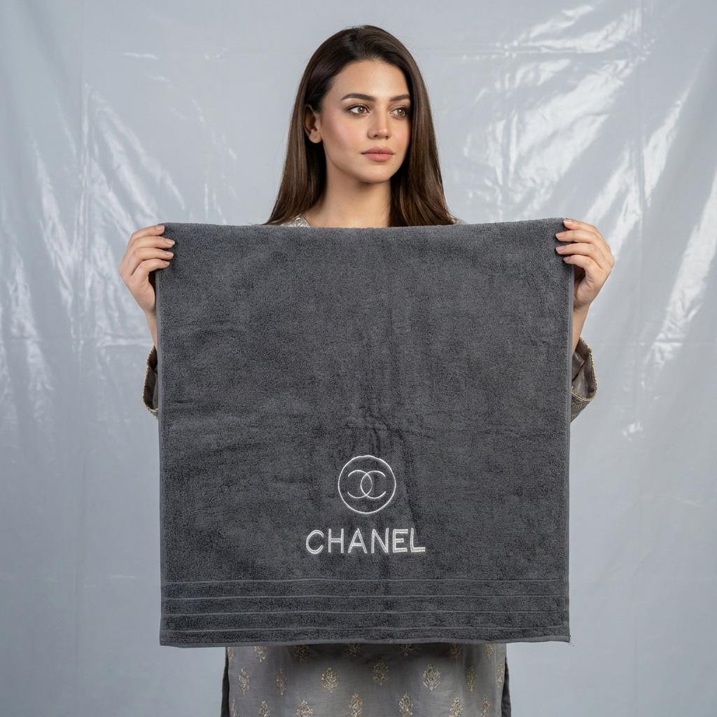 Chanel Export Quality Towel Embroided (Pack of 2)Gray