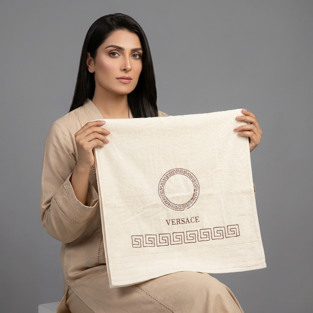 versace Export Quality Towel Embroided 30 x 60 (Pack of 2) offwhite