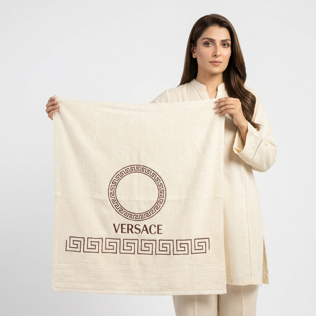 versace Export Quality Towel Embroided 30 x 60 (Pack of 2) offwhite