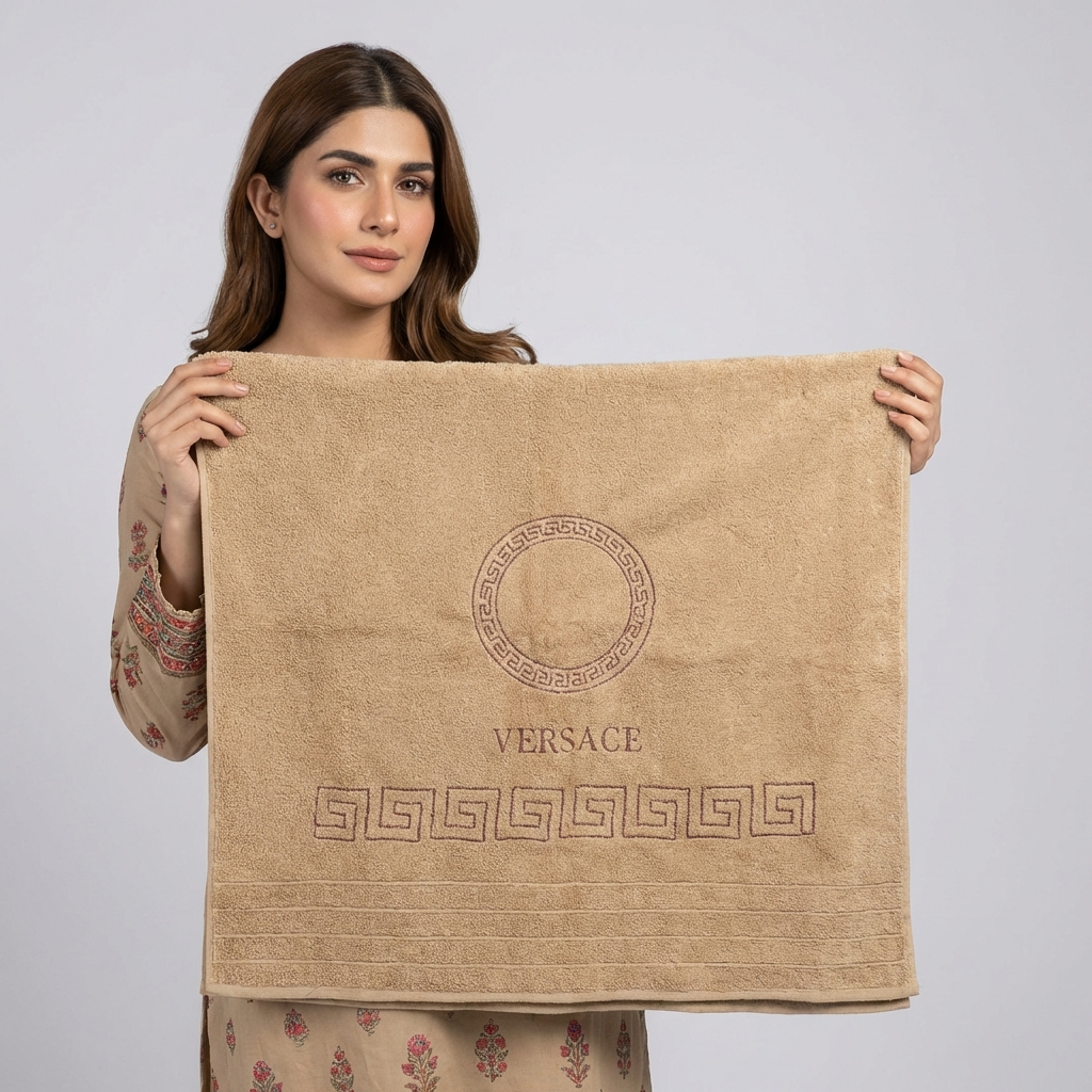 versace Export Quality Towel Embroided (Pack of 2) beige