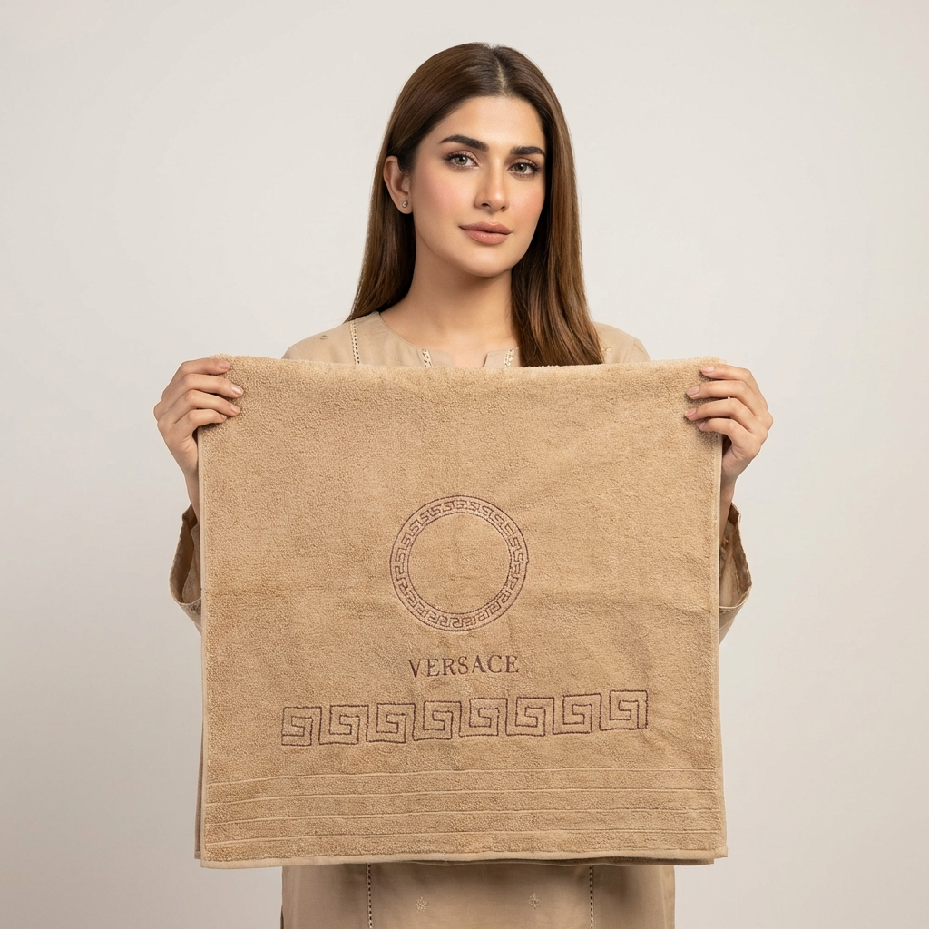 versace Export Quality Towel Embroided (Pack of 2) beige
