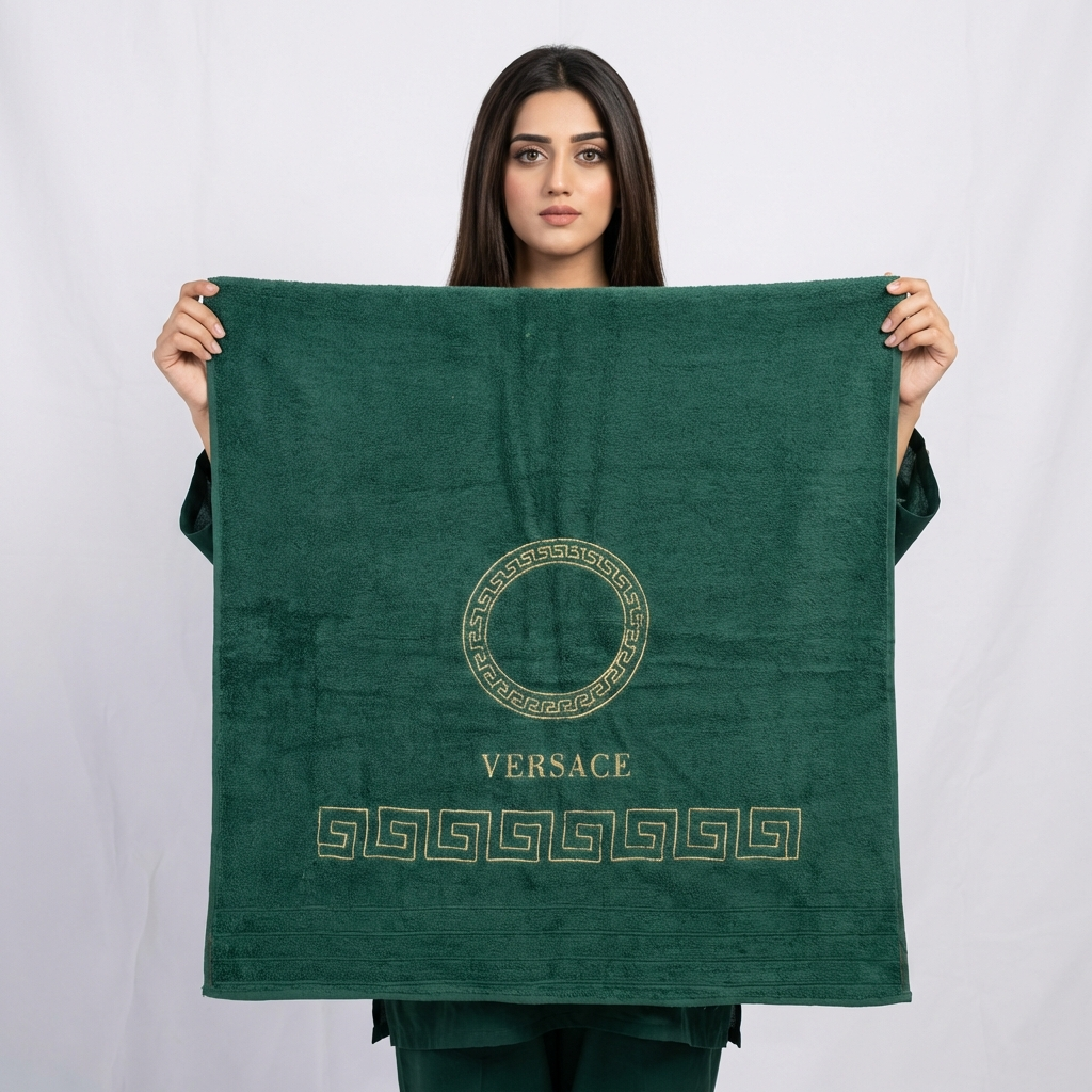 versace Export Quality Towel Embroided (Pack of 2) Green