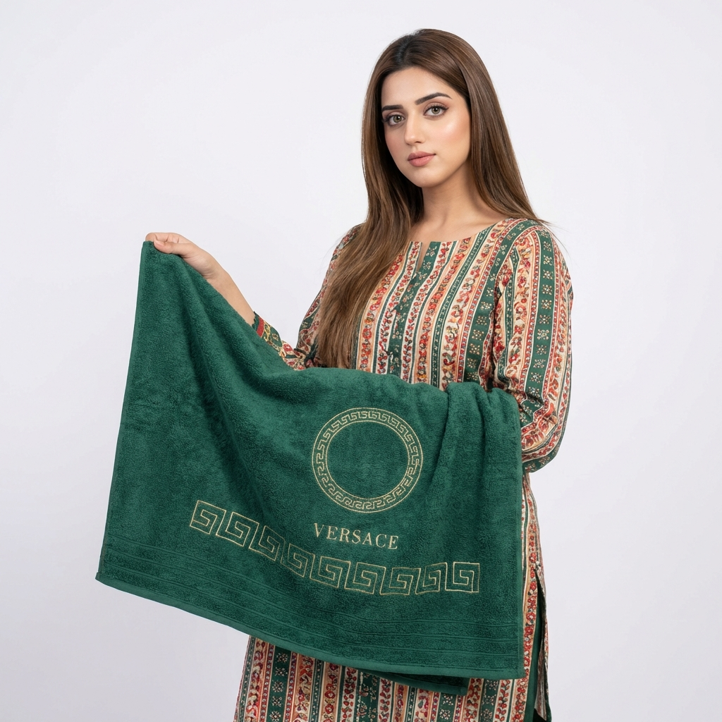 versace Export Quality Towel Embroided (Pack of 2) Green