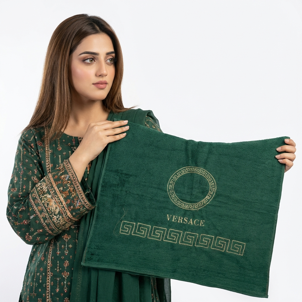 versace Export Quality Towel Embroided (Pack of 2) Green