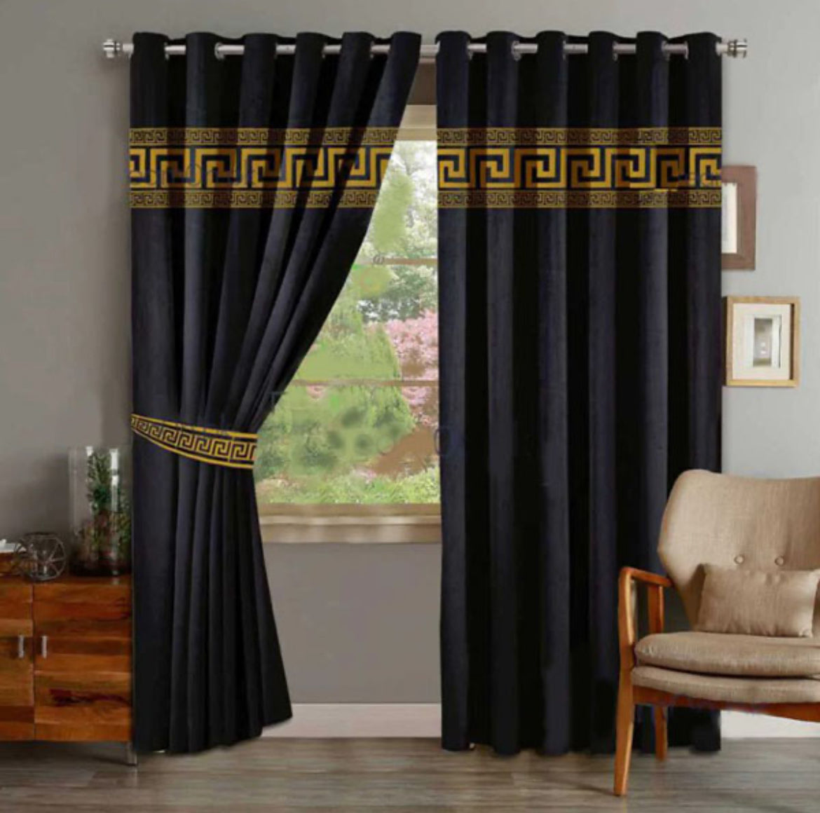 Luxury Velvet Curtains Front Versace Border