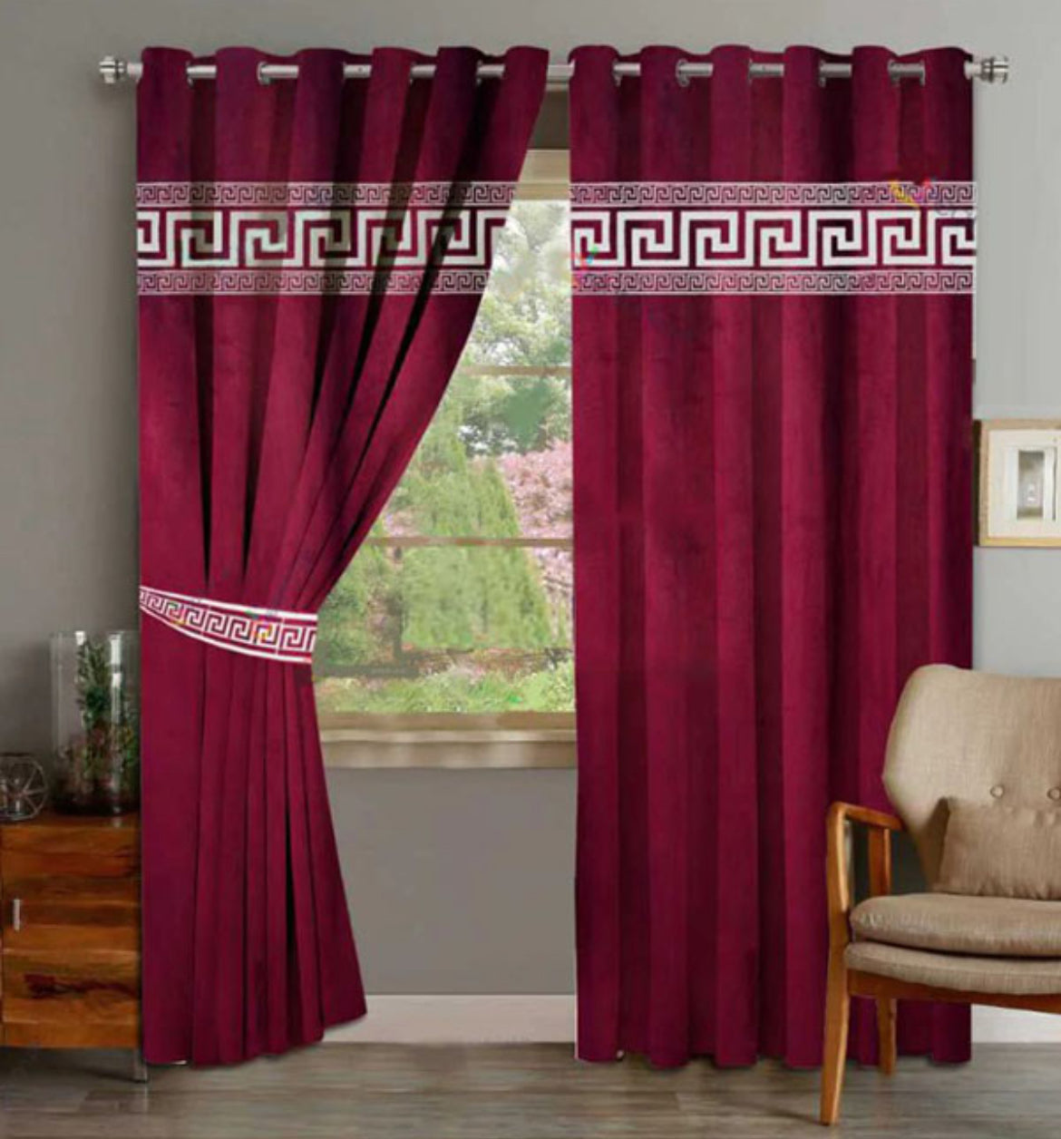 Luxury Velvet Curtains Front Versace Border