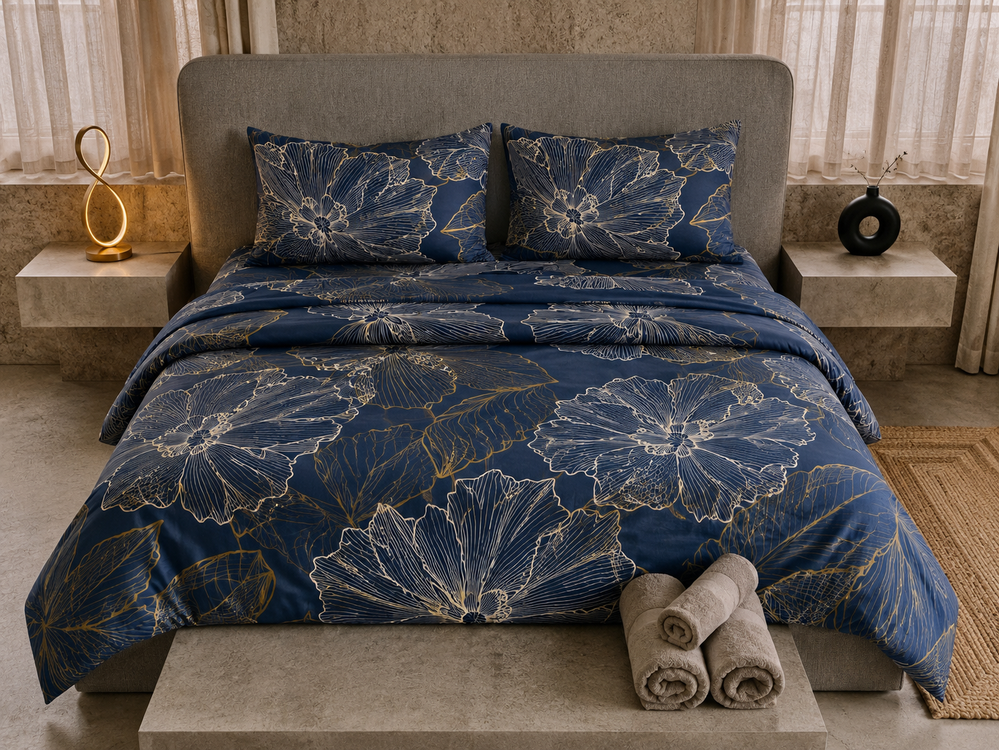 Fitted Pure Cotton Bedsheet Blue 3D
