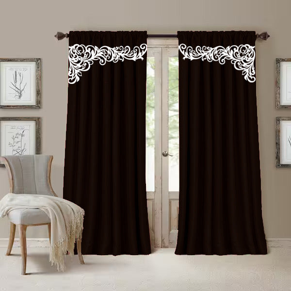 2 Pc's Luxury Velvet Embroidered Curtains With 2 Belts