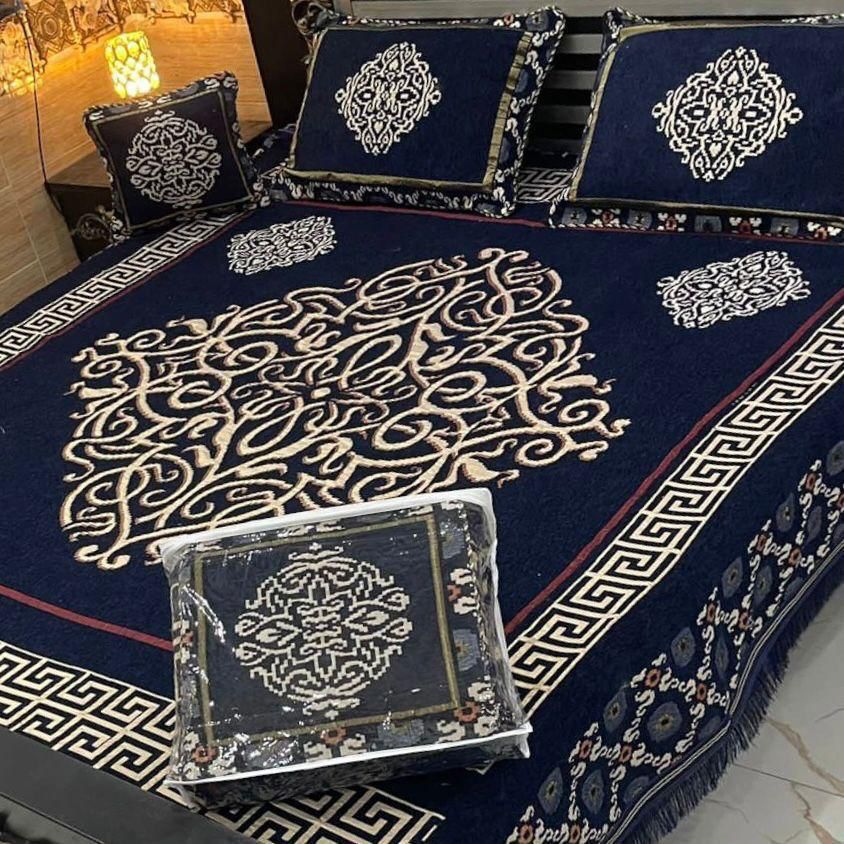 4 Piece versachi Style Velvet Jacaurd BedSheet Set