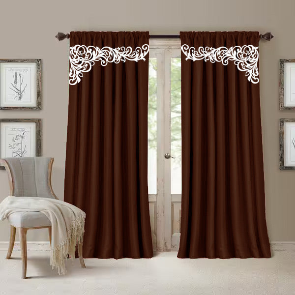 2 Pc's Luxury Velvet Embroidered Curtains With 2 Belts