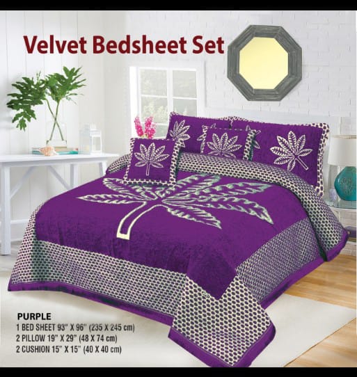 5 Piece leaf Style Velvet Jacaurd BedSheet Set