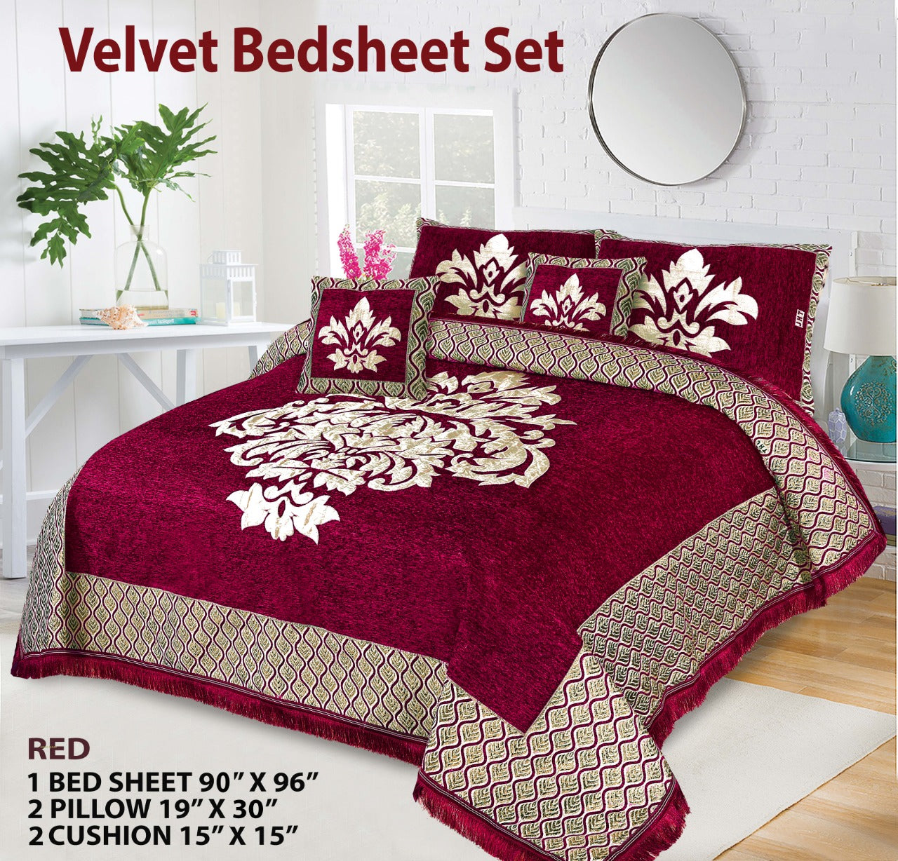 5 Piece Crown Style Velvet Jacaurd BedSheet Set
