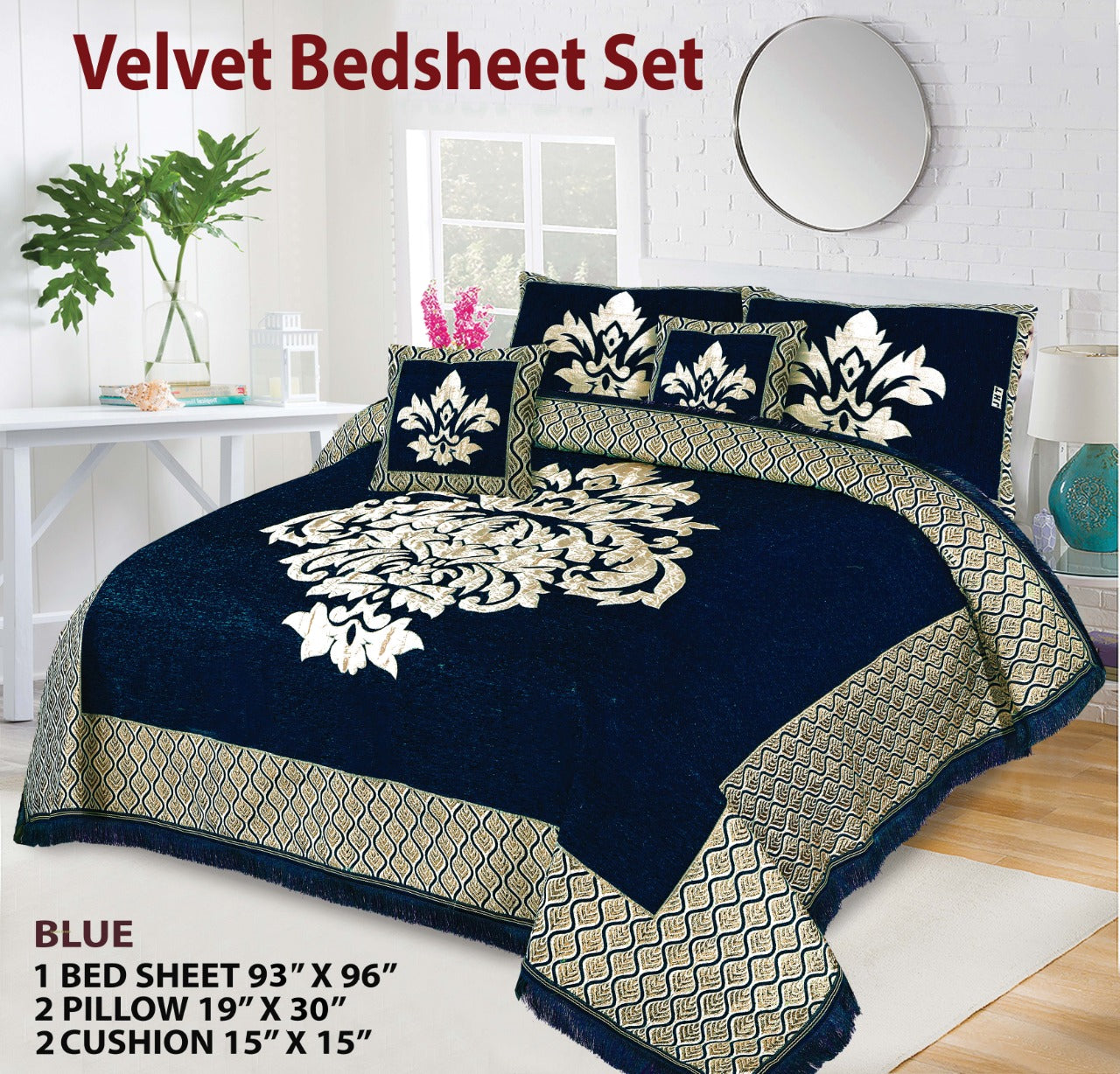 5 Piece Crown Style Velvet Jacaurd BedSheet Set